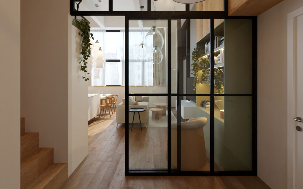 Návrh interiéru loftového bytu v ulici Naskové v Praze