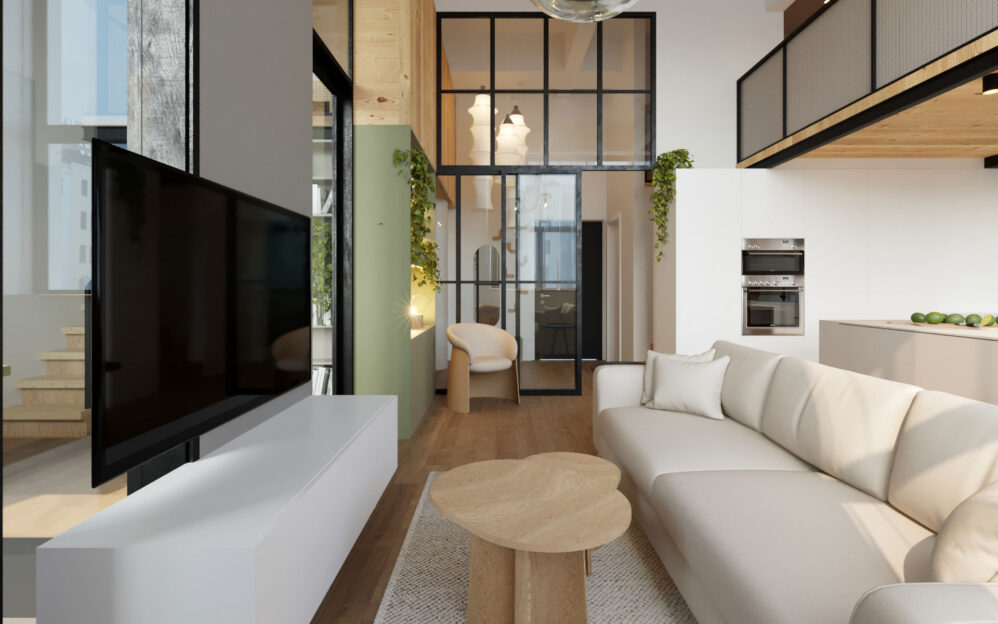 Návrh interiéru loftového bytu v ulici Naskové v Praze