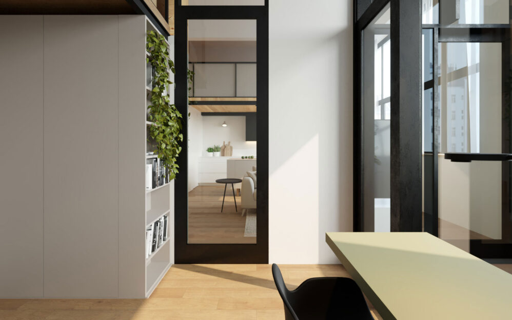 Návrh interiéru loftového bytu v ulici Naskové v Praze
