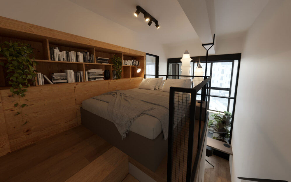 Návrh interiéru loftového bytu v ulici Naskové v Praze