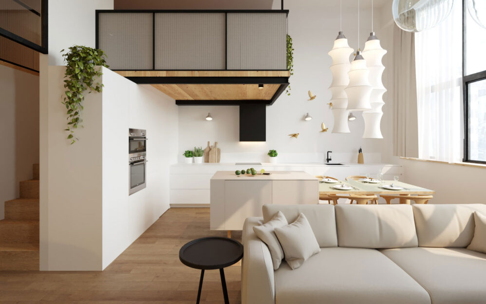 Návrh interiéru loftového bytu v ulici Naskové v Praze