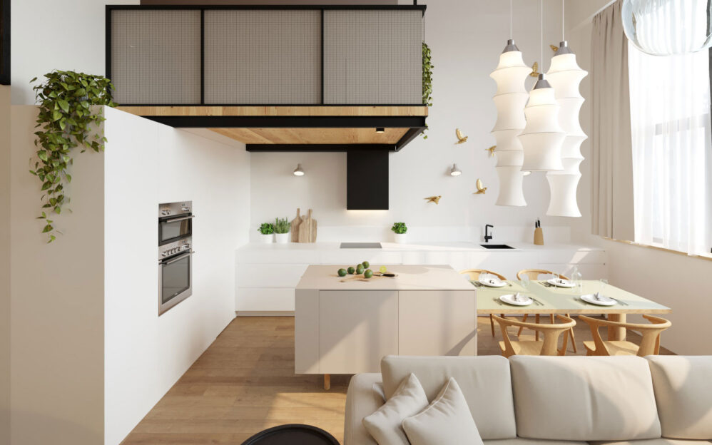 Návrh interiéru loftového bytu v ulici Naskové v Praze