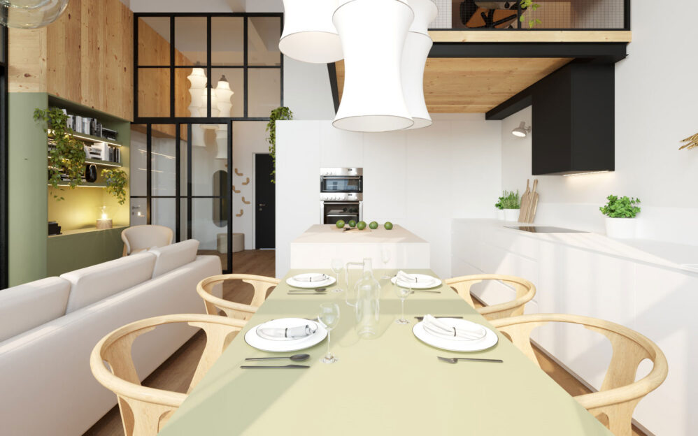 Návrh interiéru loftového bytu v ulici Naskové v Praze