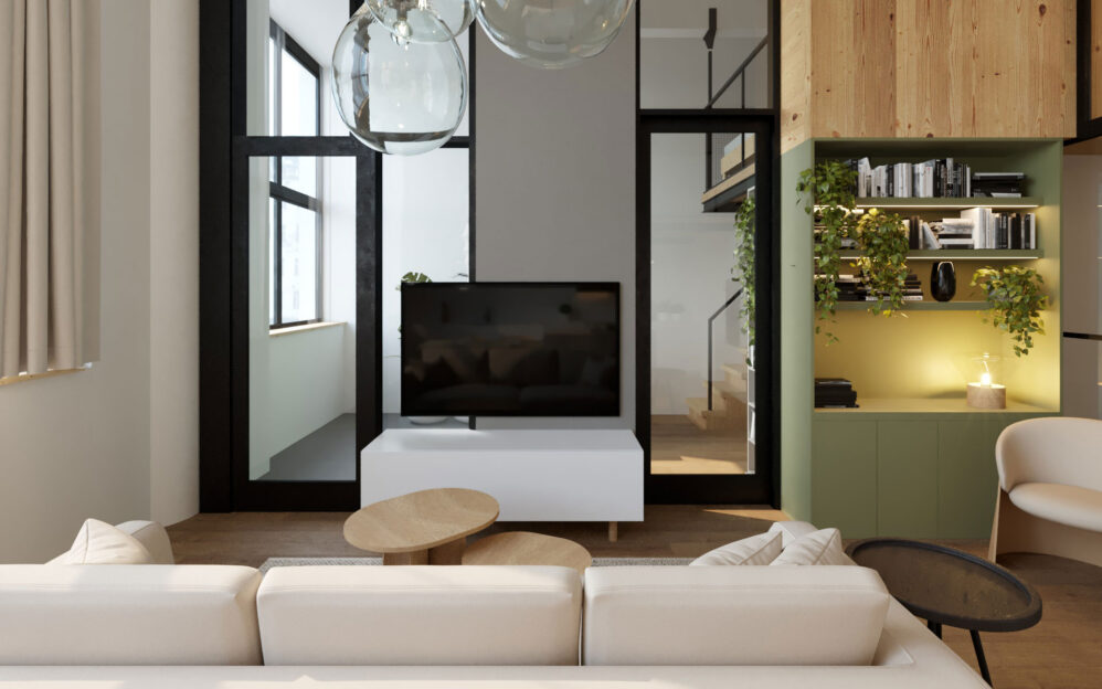 Návrh interiéru loftového bytu v ulici Naskové v Praze