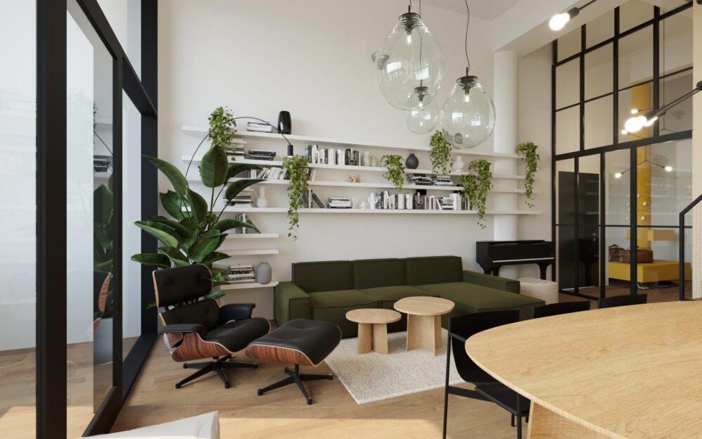 Návrh interiéru loftového bytu v projektu Parvi Cibulka v ulici Naskové v Praze