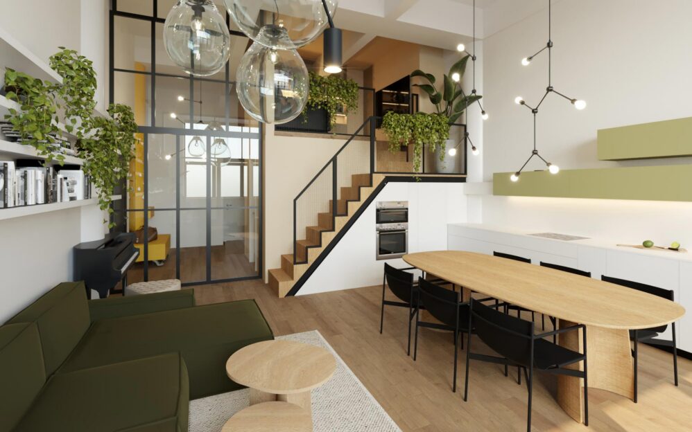 Návrh interiéru loftového bytu v projektu Parvi Cibulka v ulici Naskové v Praze
