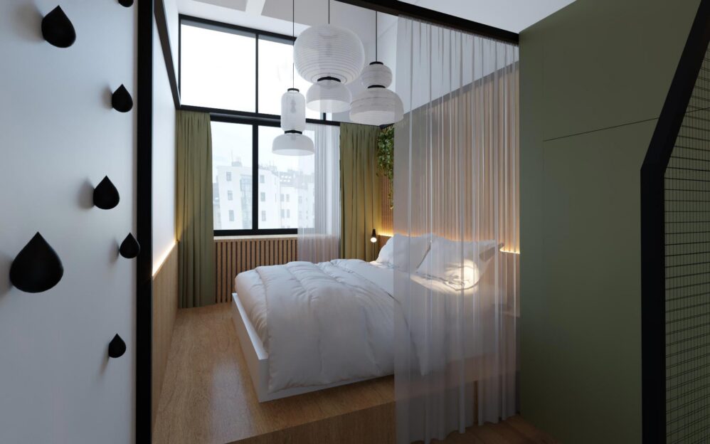 Návrh interiéru loftového bytu v projektu Parvi Cibulka v ulici Naskové v Praze