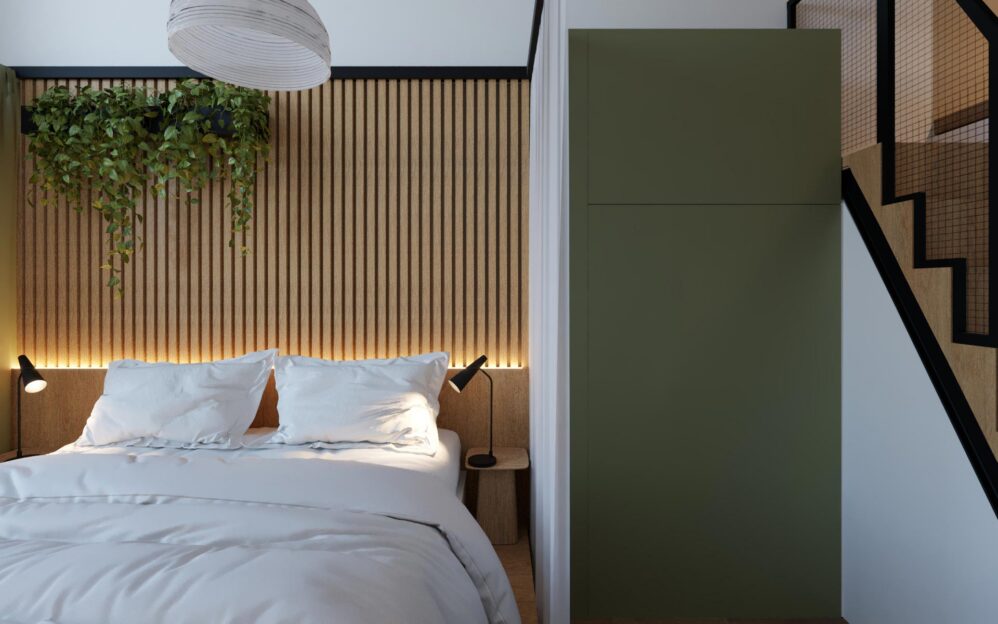 Návrh interiéru loftového bytu v projektu Parvi Cibulka v ulici Naskové v Praze