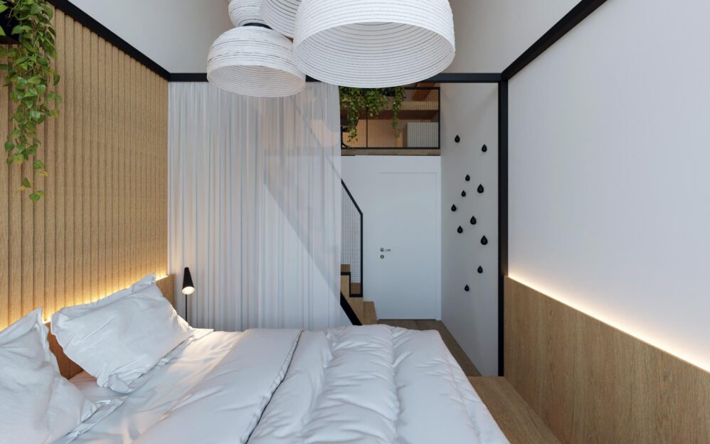 Návrh interiéru loftového bytu v projektu Parvi Cibulka v ulici Naskové v Praze