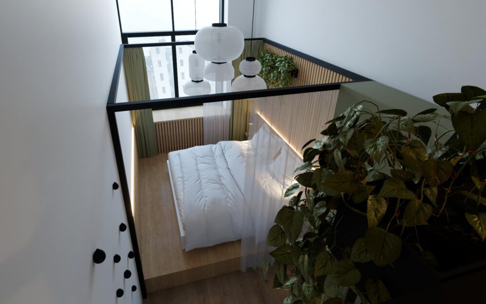 Návrh interiéru loftového bytu v projektu Parvi Cibulka v ulici Naskové v Praze