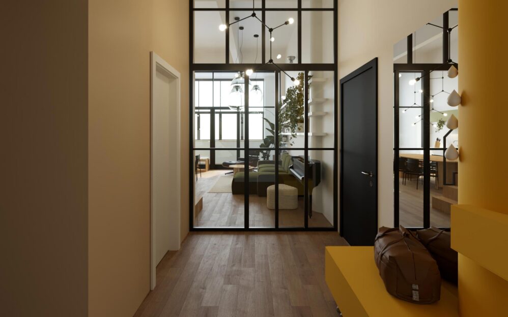 Návrh interiéru loftového bytu v projektu Parvi Cibulka v ulici Naskové v Praze