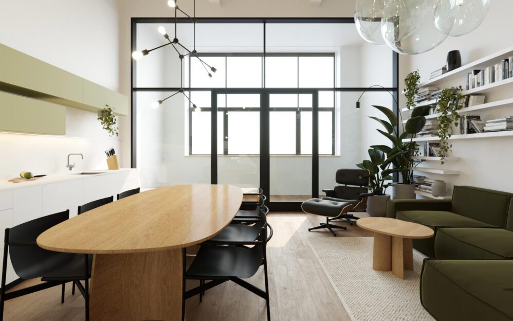 Návrh interiéru loftového bytu v projektu Parvi Cibulka v ulici Naskové v Praze