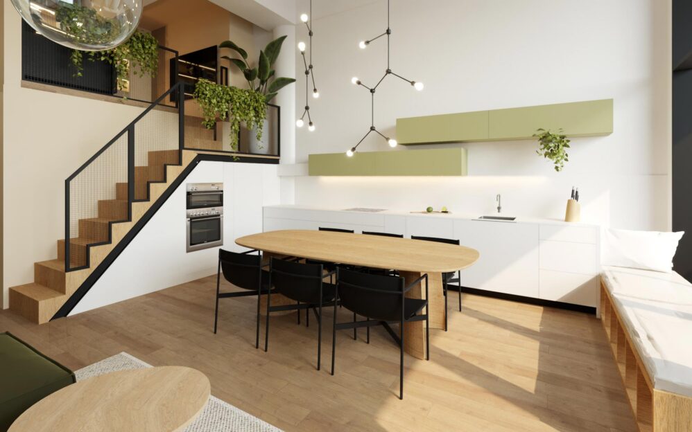 Návrh interiéru loftového bytu v projektu Parvi Cibulka v ulici Naskové v Praze