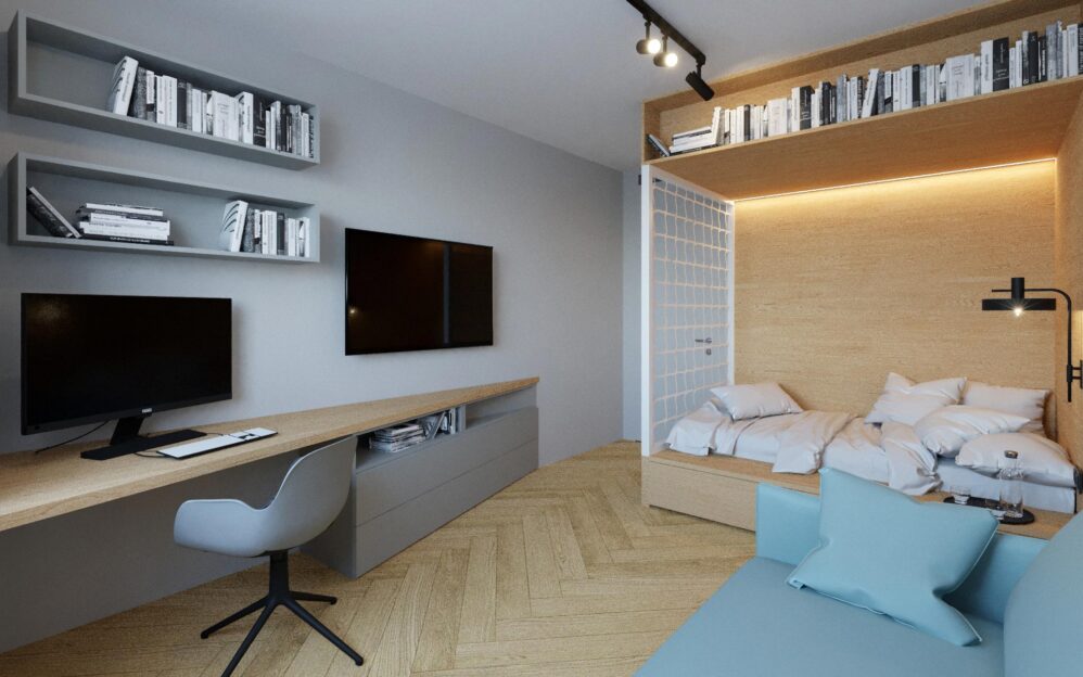 Návrh interiéru penthousu v rezidenci Sámova v Praze