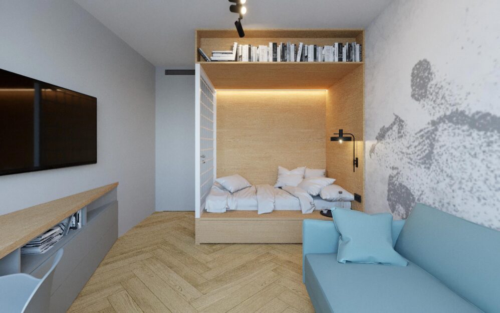 Návrh interiéru penthousu v rezidenci Sámova v Praze